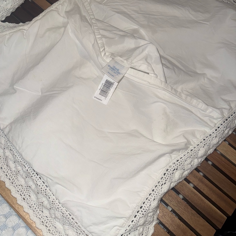 Simply Shabby Chic 3pc Quilt Shams Set Linen Blend Crochet Trim White Full Queen - Picture 9 of 16